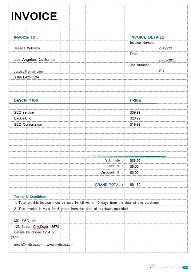Download SEO Invoice Template Photoshop template